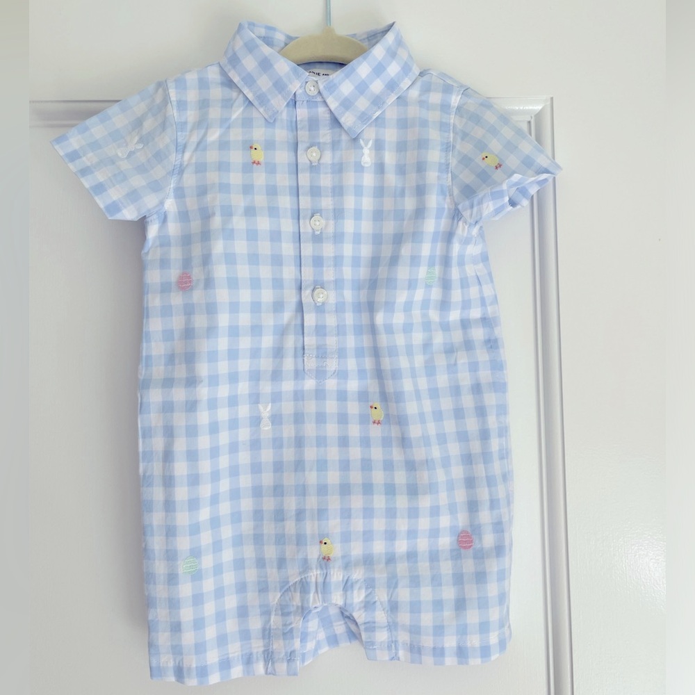 NWT Janie and Jack 3-6m, THE EMBROIDERED GINGHAM BABY ROMPER